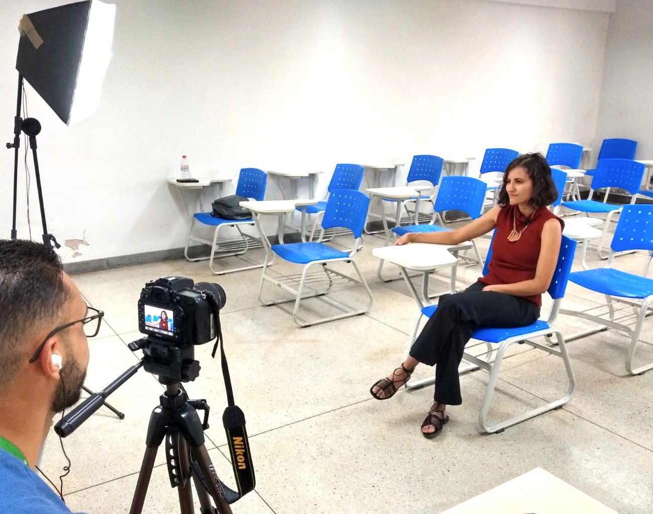 Entrevista com a pesquisadora durante gravações do projeto